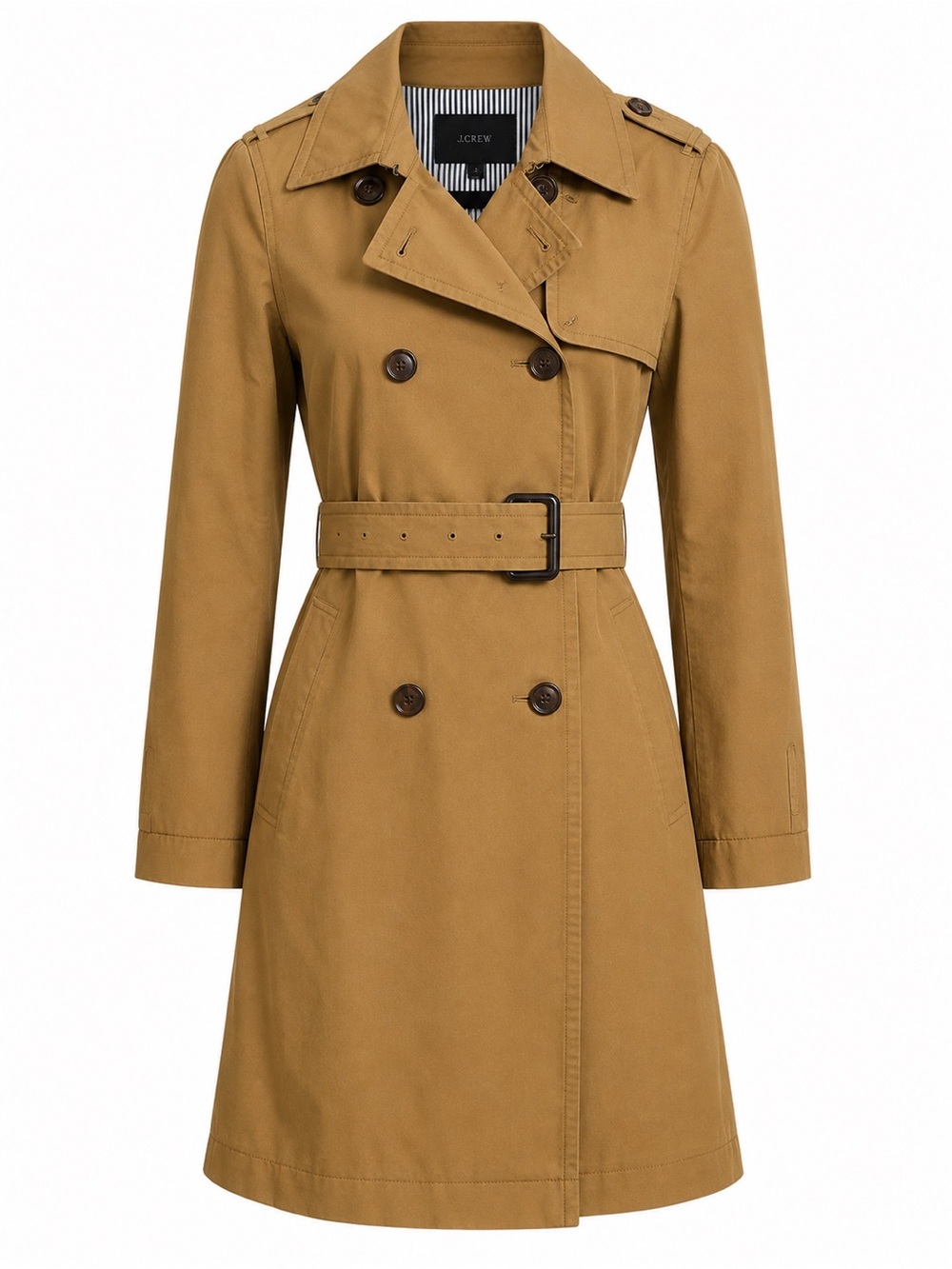 J.Crew Classic Camel Double Breasted Belted Trench Coat Size 2